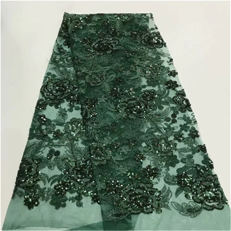 

African Lace Fabric 2019 green High Quality Lace Aso Ebi Mesh Fabric Embroidered Sequins Nigerian Swiss Lace Fabric