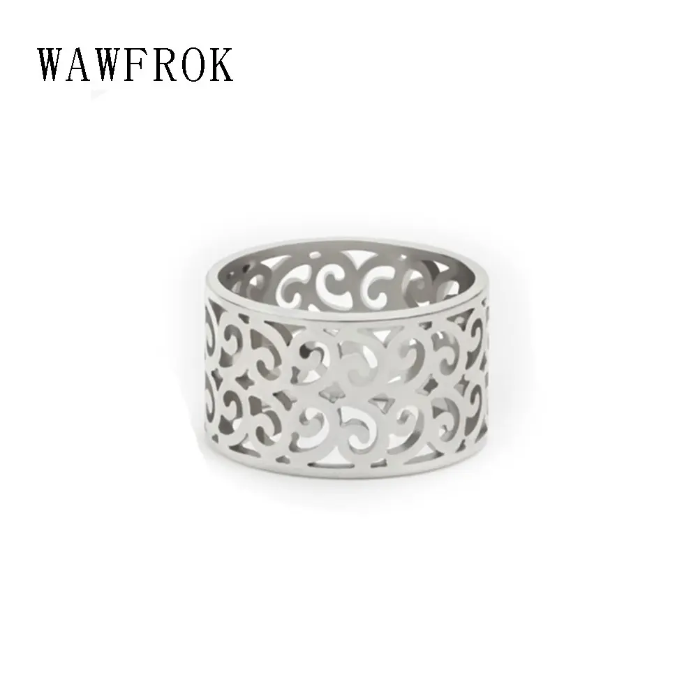 WAWFROK кольца из нержавеющей стали для женщин Серебряный цвет Филигранное кольцо