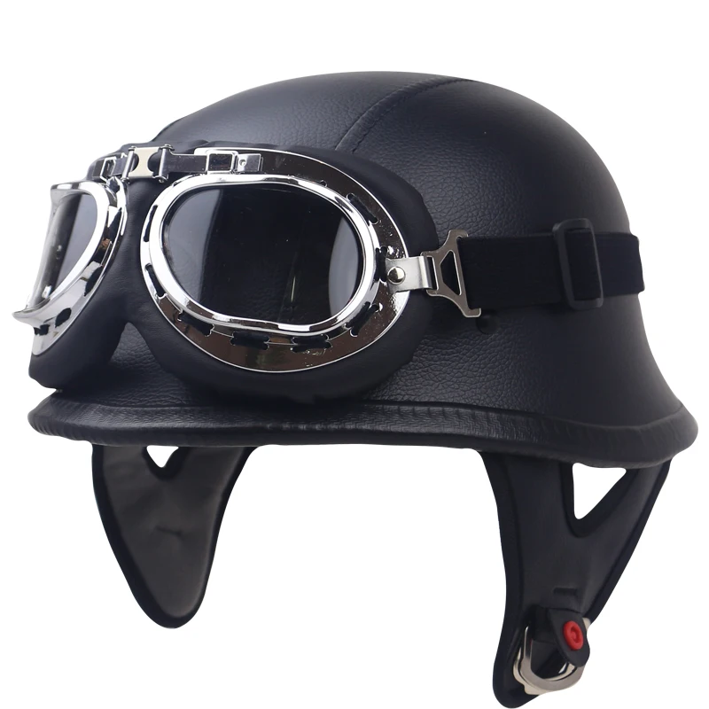 Мотошлем в горошек немецкий мотоциклетный шлем на половину лица черного цвета