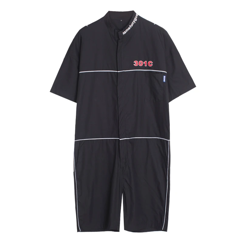 Street Cool Handsome Men and Women's Five-Sleeve Zipper Joint Individual Embroidered Letter jumpsuit BF | Женская одежда