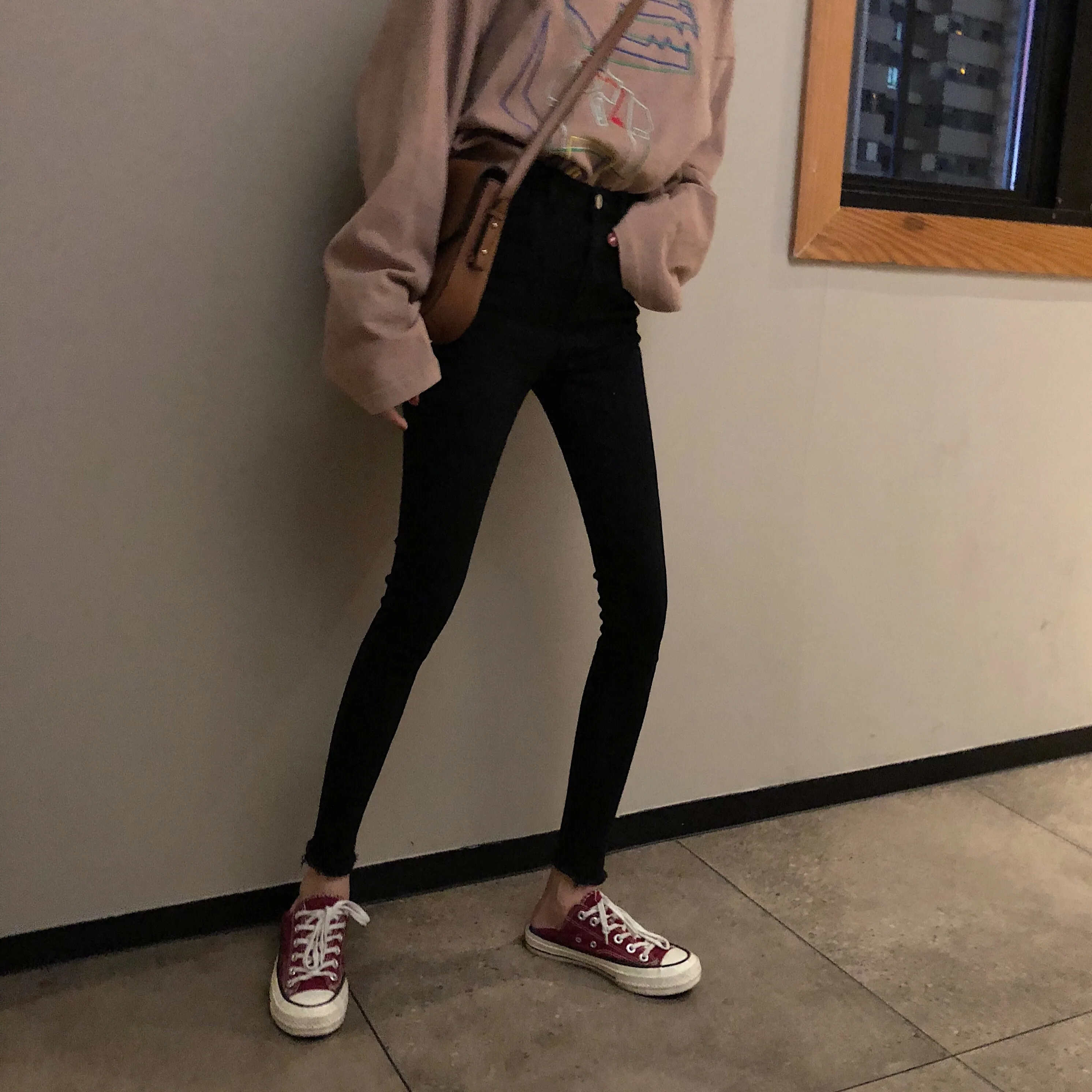 2019 Spring Korean Slim Thin Pants High Waist Elastic Skinny Jeans ankle-length Women's pencil |