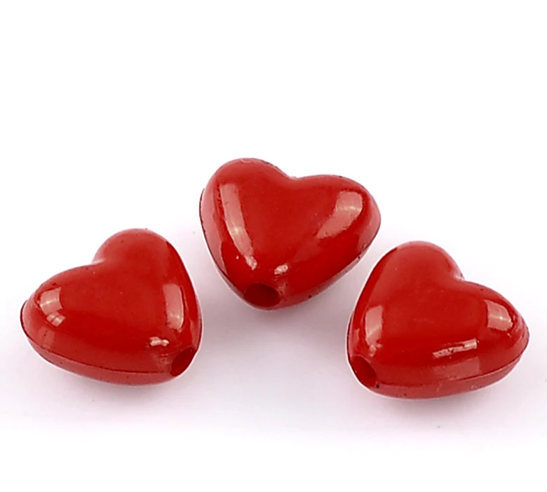 DoreenBeads Милые Акриловые непрозрачные бусины в форме сердца красные