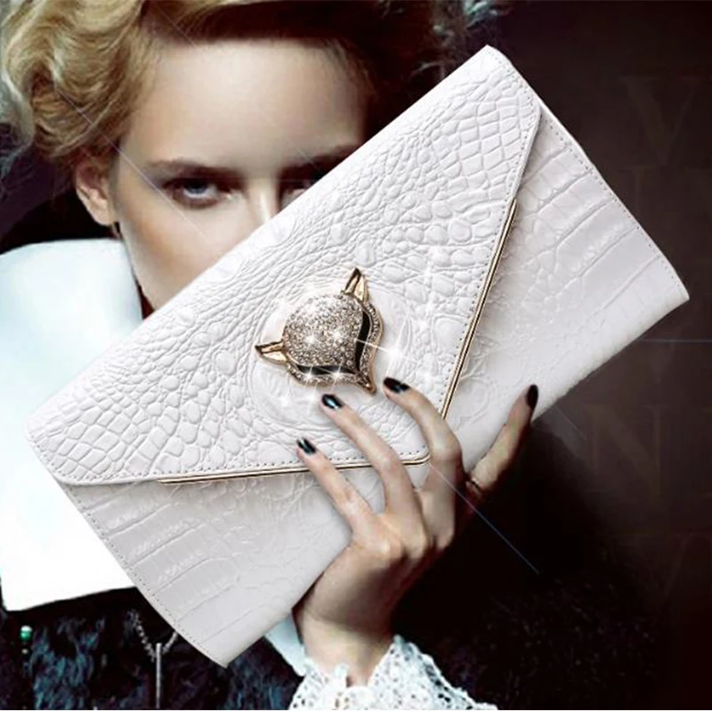 

Dinner GenuineLeather Women Clutch Bags for 2020 Shoulder bag Female Messenger bag Crocodile Pattern Handbag Shoulder Clutch Bag
