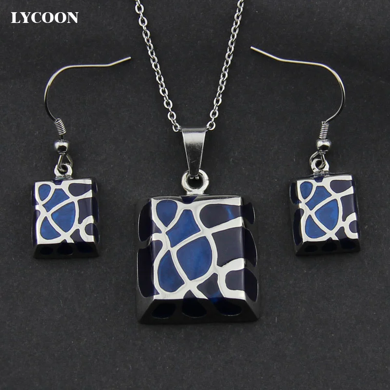 

Серьги-подвески LYCOON, из нержавеющей стали, с синим/белым/розовым покрытием, с эмалью, набор украшений для женщин, LYS003