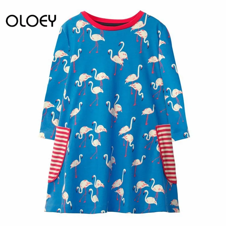 Spring and Summer New Girls Dress Cotton Round Neck Princess Flamingo Girl Skirt Cartoon Baby Nightdress 3T-6T | Детская одежда и