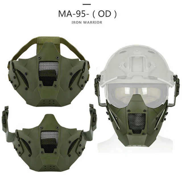 Green WoSporT тактический страйкбол Iron Warrior маска на пол-лица маска Применение с быстрой Шлем Военная униформа для CS Охота Стрельба Пейнтбольные аксессуары - Цвет: Green