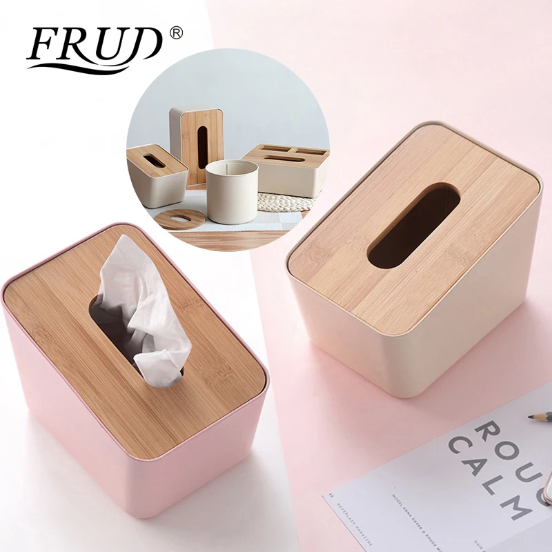 

FRUD Plastic Tissue Box Modern Wooden Cover Paper with Oak Home Car Napkins Holder Case Home Organizer Decoration Tools