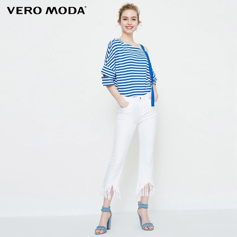 Vero Moda женские расклешенные джинсы стрейч с необработанными краями и кисточками | 31836I511