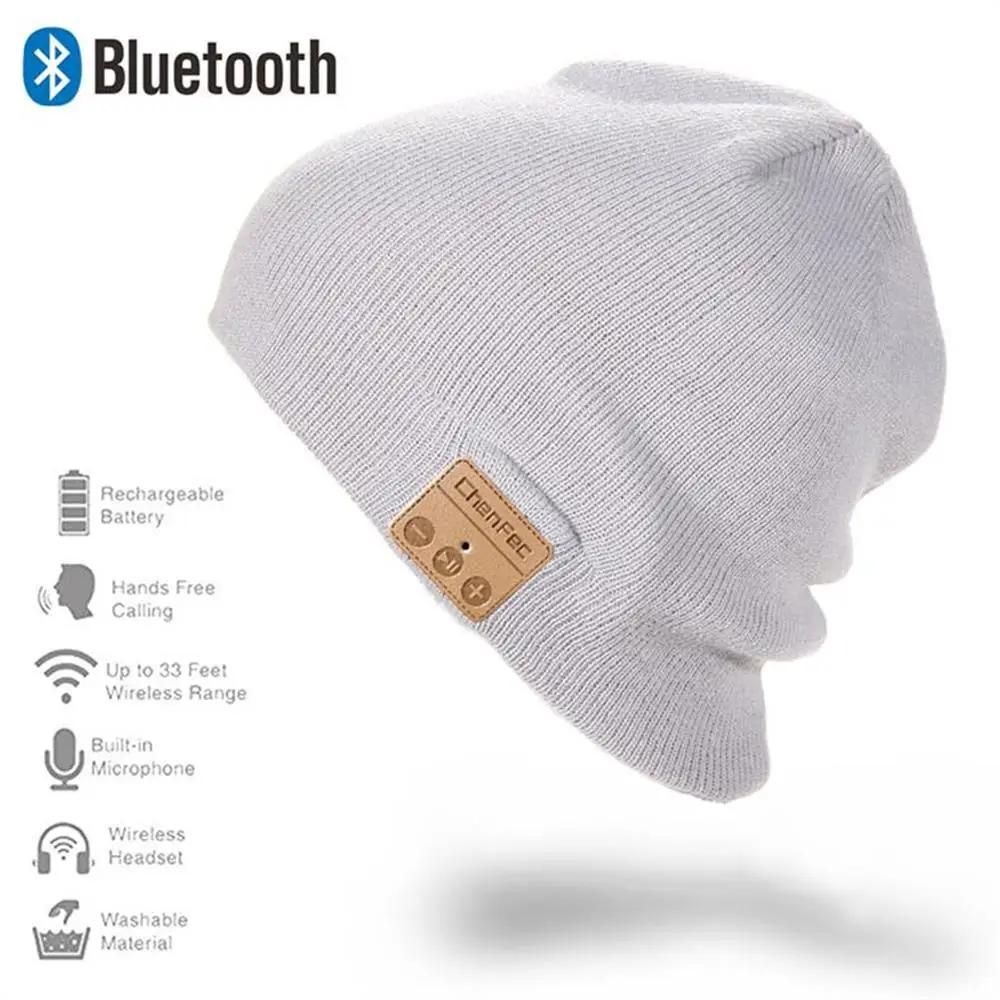 Новинка, модная Шапка-бини, беспроводная, Bluetooth, наушники, смарт-гарнитура, зимняя, уличная, Спортивная, музыкальная шапка с микрофоном - Цвет: CF-LightGray