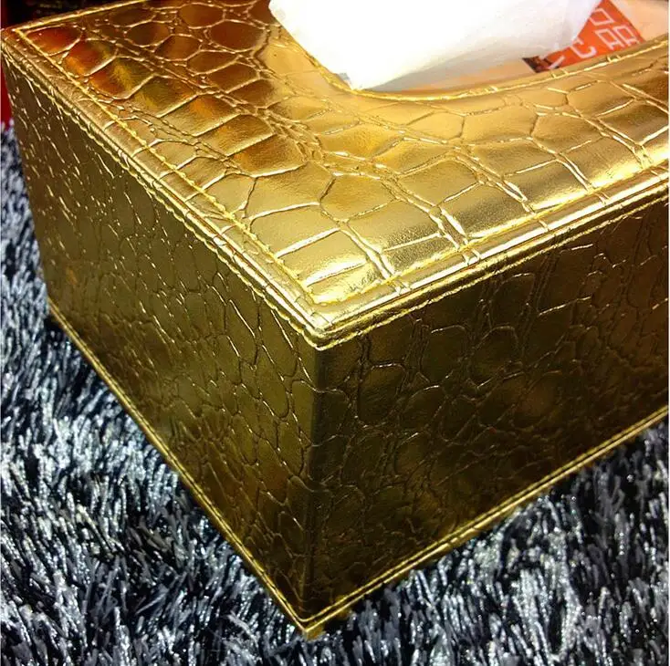 Модные Крокодил золотой прямоугольные деревянные кожаная коробка для салфеток