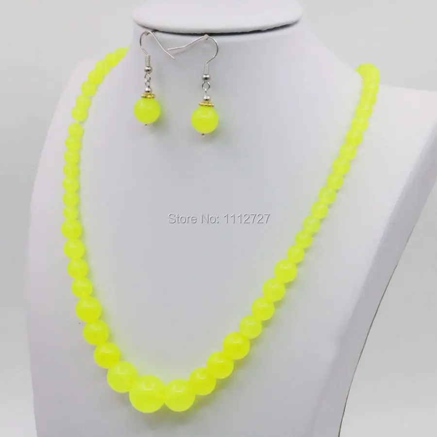 6 14 мм Ожерелье с башней серьги цепочки наборы ЛИМОННЫХ шариков из натурального