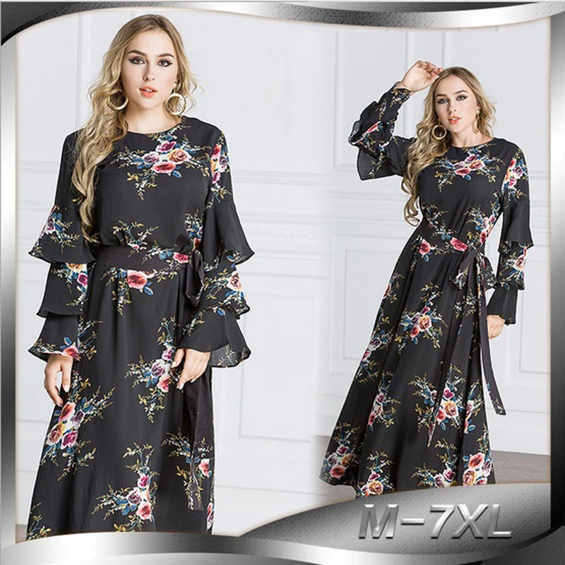 Элегантное макси платье с цветочным принтом Абая большие размеры мусульманские