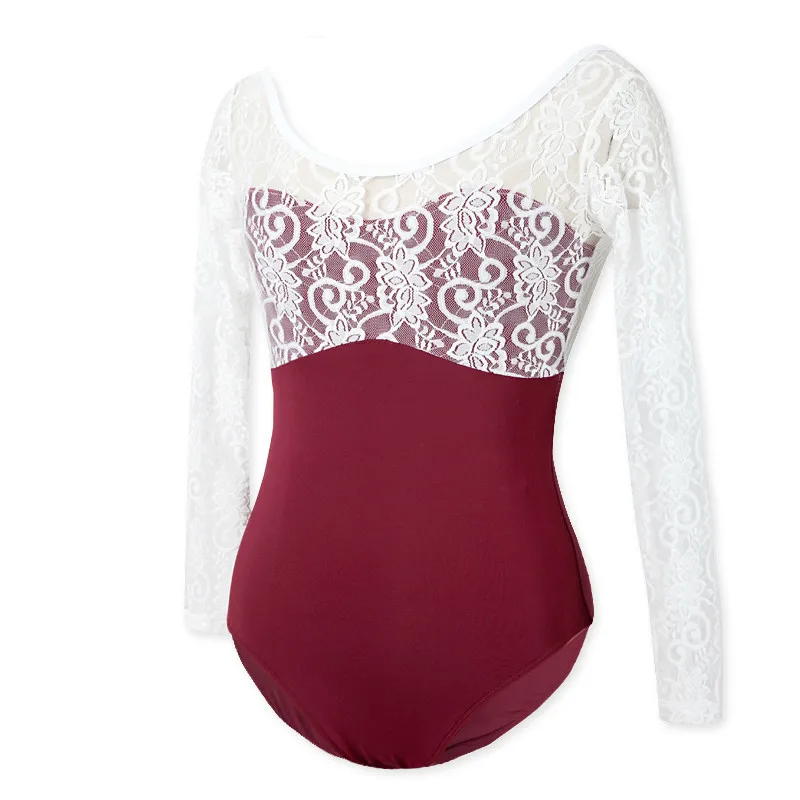 Балетное танцевальное трико кружевное с длинным рукавом для тренировок йоги