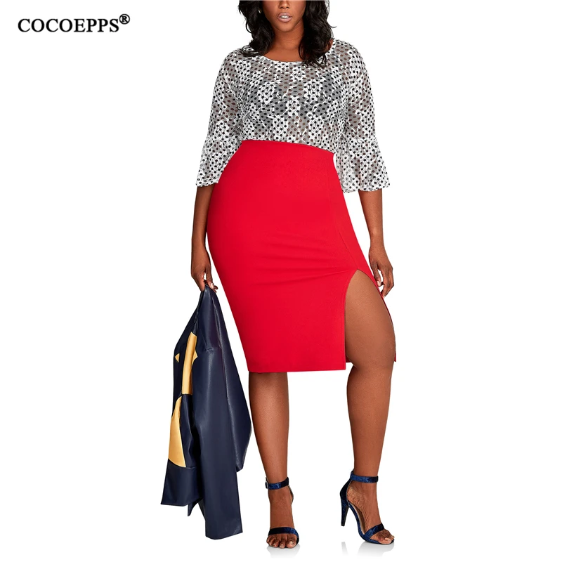 

COCOEPPS 2019 Fashion New Brief High Waist Skirt Plus Size bodycon Pencil Skirt Women blue Sexy Slim Elegant Work OL Skirts 6XL