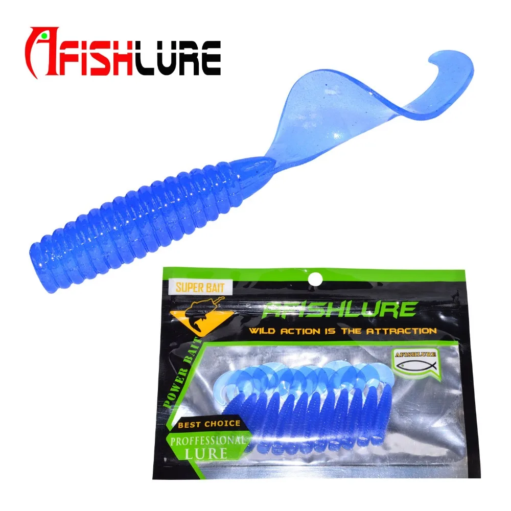 

12pcs/lot Fishing Lure Noctilucous Worm 45mm 1.2g Luminous Twisted Tail Plastic Soft Lure Bait Maggot Isca Silicon Texas AR02