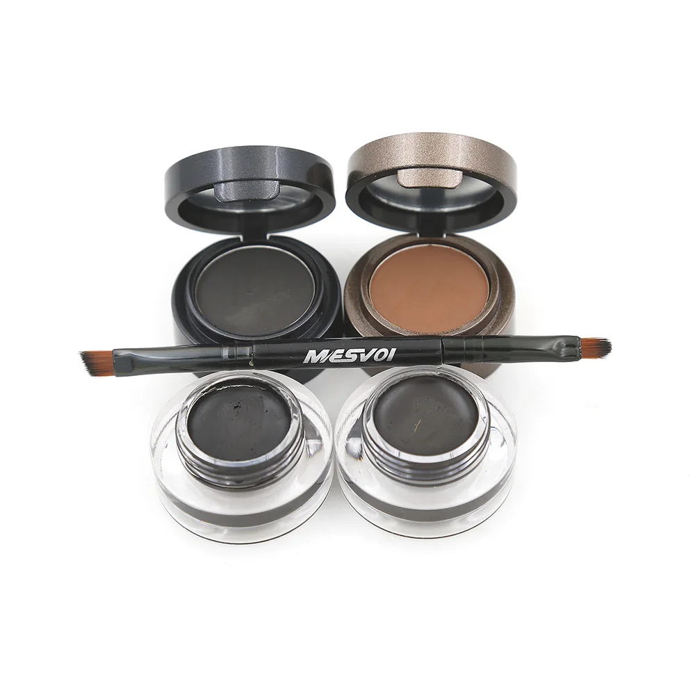 Пудра для бровей + подводка глаз гелевая коричневая с кистью 1 фото водостойкая