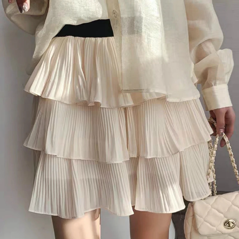 Летние шифоновые многоярусные короткие юбки Skorts с высокой талией однотонные