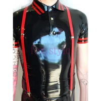 male s mens nature rubber latex suspender shirt clothes in black and red tirm in heavy 0 6mm thicnknesswithout belts