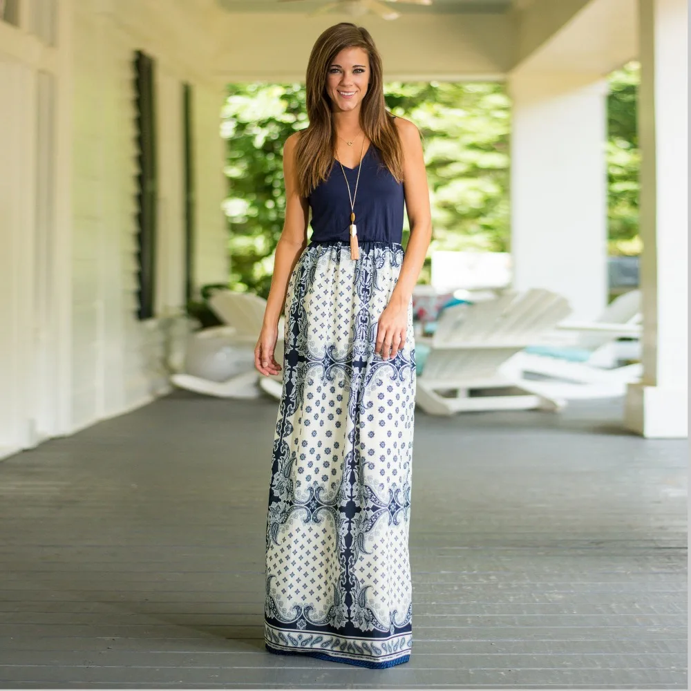 women patchwork casual maxi dress Fit 