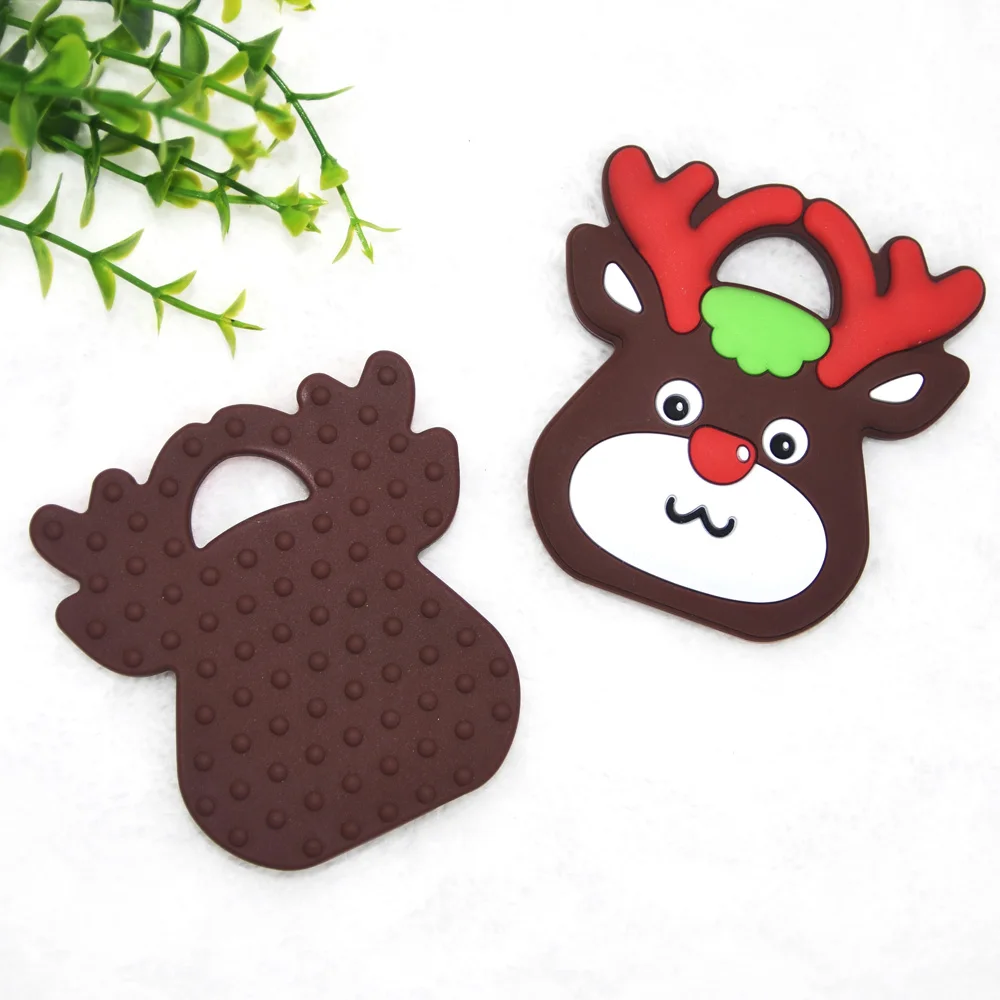 Happyfriends 1pcs Christmas Deer Teether Cartoon Food Grade Baby Silicone Teething Toys For Mother DIY Pacifier Chain | Мать и ребенок