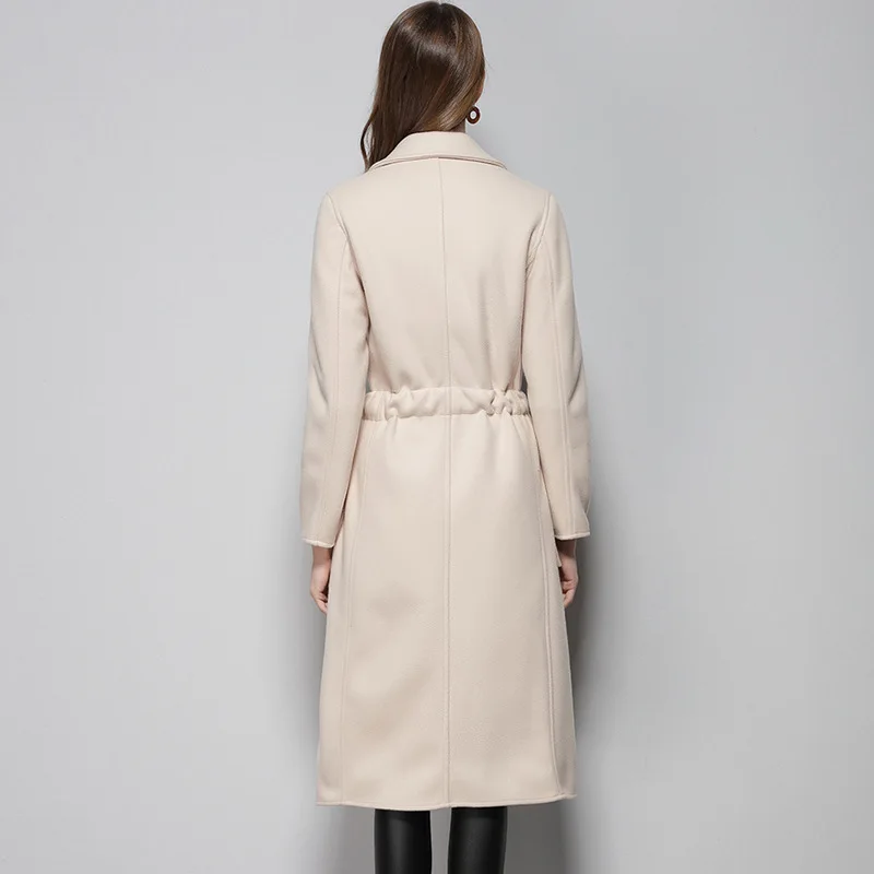 2018 зимние Для женщин широкий отворот карман абрикос полушерстяные негабаритных