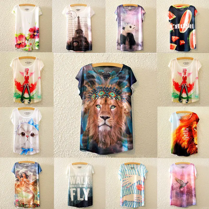 2018 Fashion Summer Women Casual Loose Short Sleeve O-Neck Animal Various Printing Top Ladies Print T-Shirt | Женская одежда