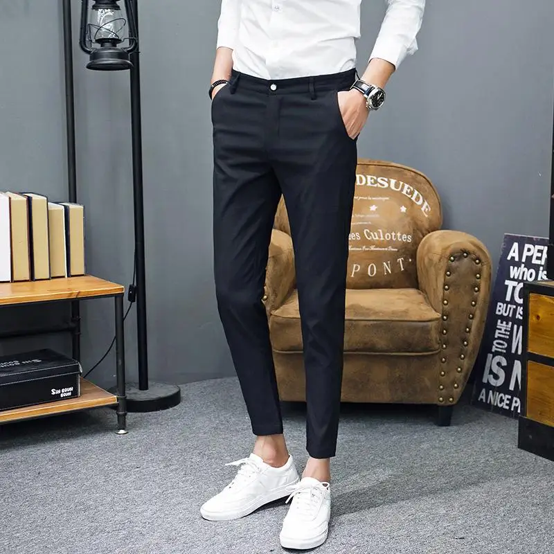 same as photo Новинка года; Pantalon Homme; корейские модные однотонные брюки для мужчин; облегающая свободная длина по щиколотку; Верхняя одежда; брюки; мужская одежда - Цвет: same as photo