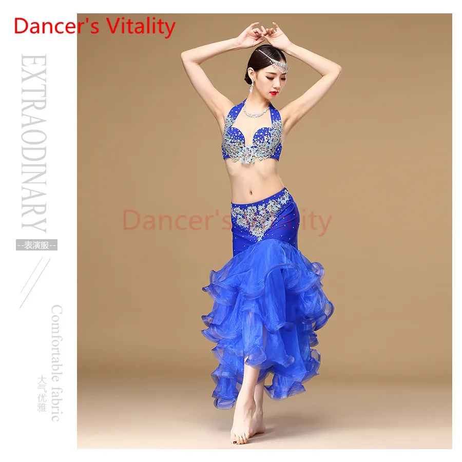 Donne танец живота костюм Prestazione набор Egiziano Danza Del Ventre Vestiti 2 pz наряд размера плюс Reggiseno