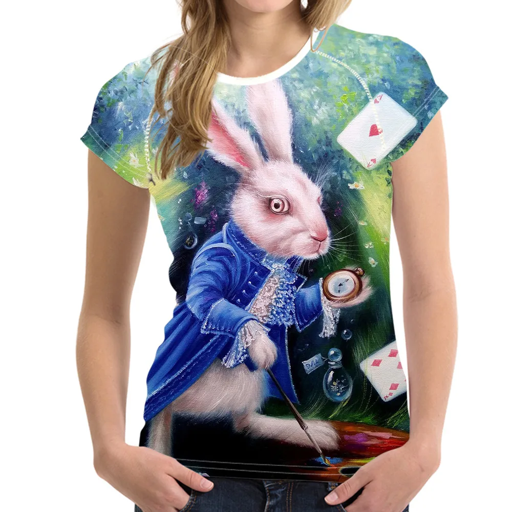 Шумный конструкции Белый Кролик печать для Для женщин футболка с короткими