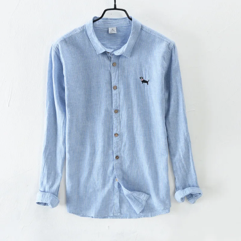2018 Новое поступление мужская рубашка в полоску с длинным рукавом небесно голубой