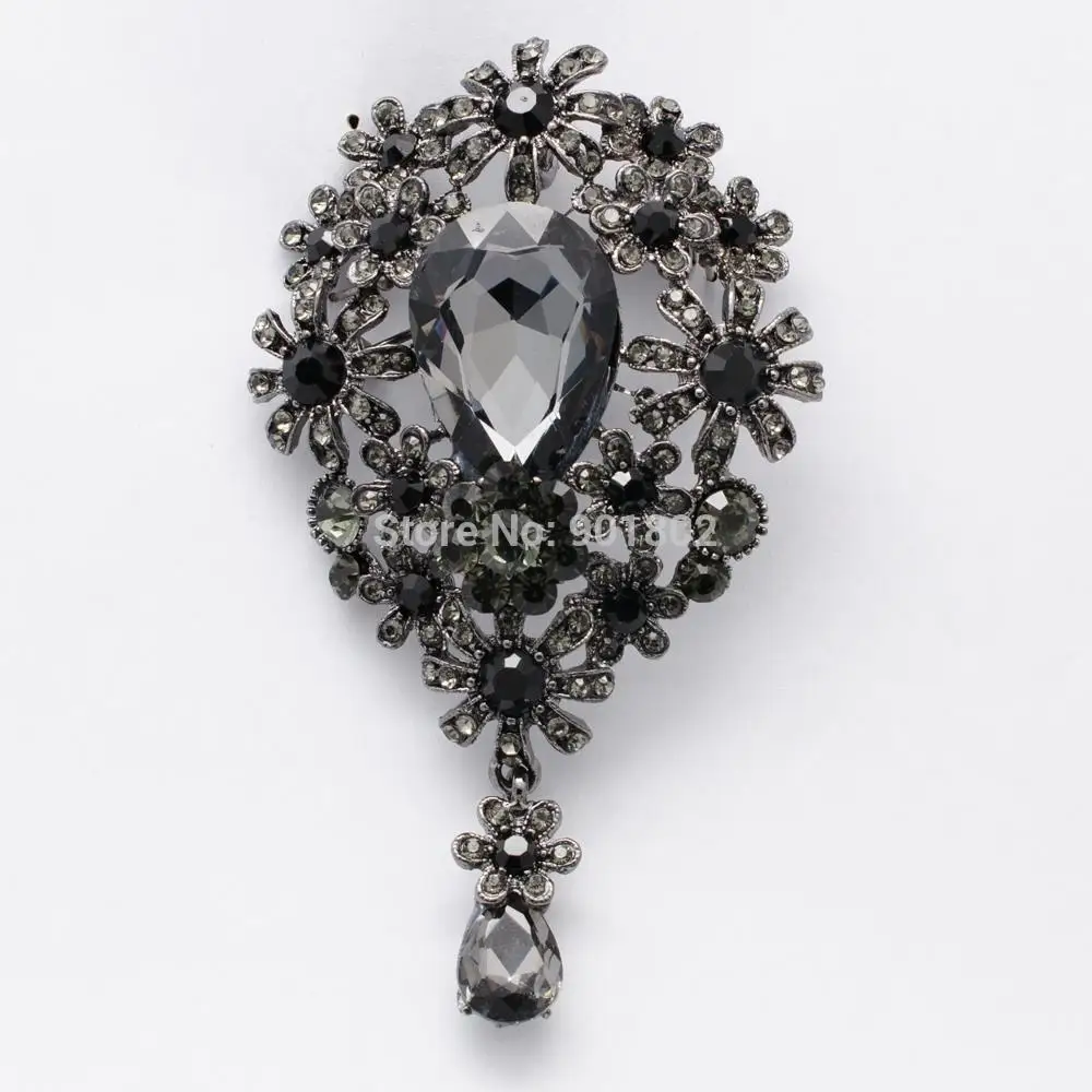 Модный стиль цветок в стиле ар деко броши булавки кулон черные стразы кристалл