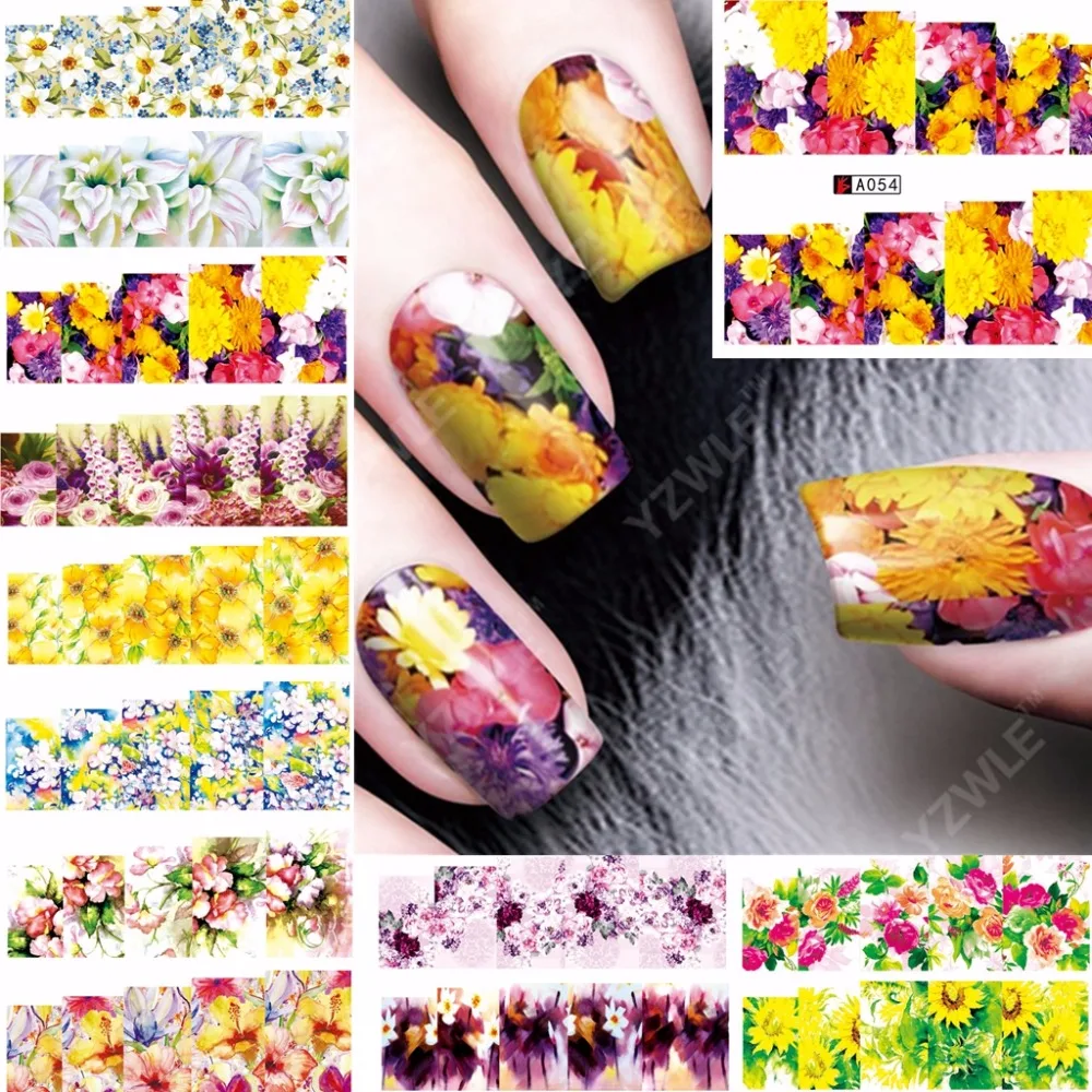 

12 sheets beauty Colorful flower Design Nail Art Water Transfer decals NAIL STICKER SLIDER TATTOO Nail Accessories A049-060