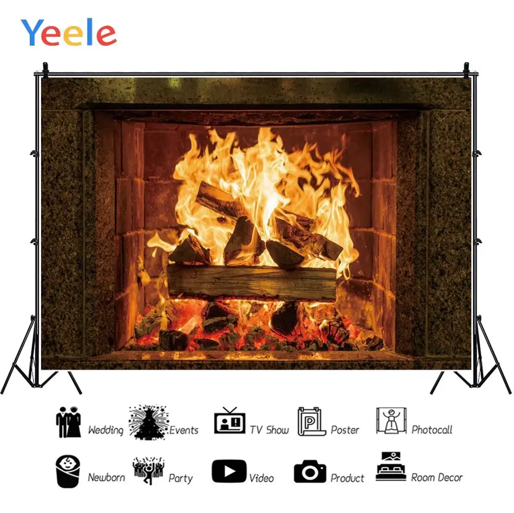 Фон для фотосъемки Yeele с изображением камина огня деревянной комнаты декор