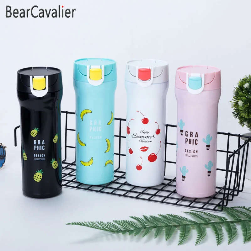 BearCavalier 380/480 мл креативный 304 из нержавеющей стали мультфильм фрукты термос бутылка прыгающий переносной термос кружка Бутылка горячей воды