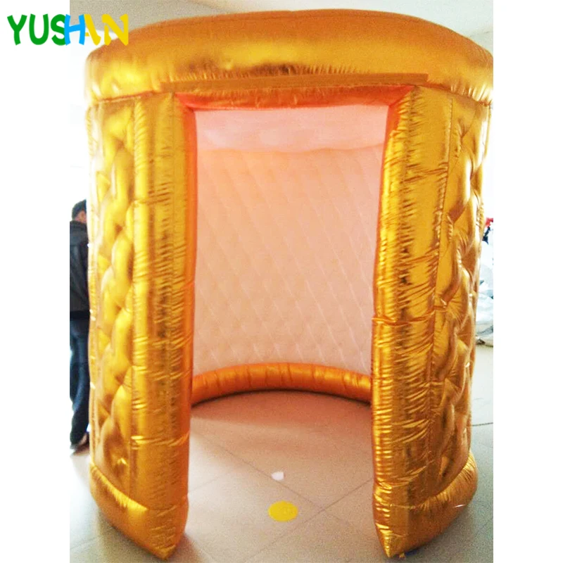 

Gold Or Silver Inflatable Photo booth Party Backdrop stand 2 doors with LED strip top Inflatable Tent for Wedding Decorations
