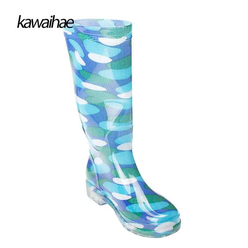 Rubber Shoes Women Rain Boots Waterproof Round Toe brand 2017 Comfortable Kawaihae Knee-High boots 329E | Обувь
