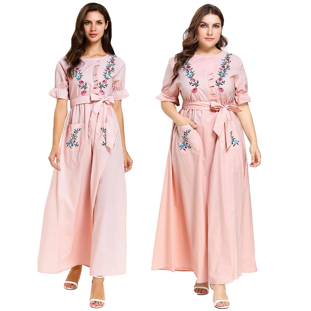 Мусульманское женское длинное Макси Платье рубашка одежда с вышивкой abaya