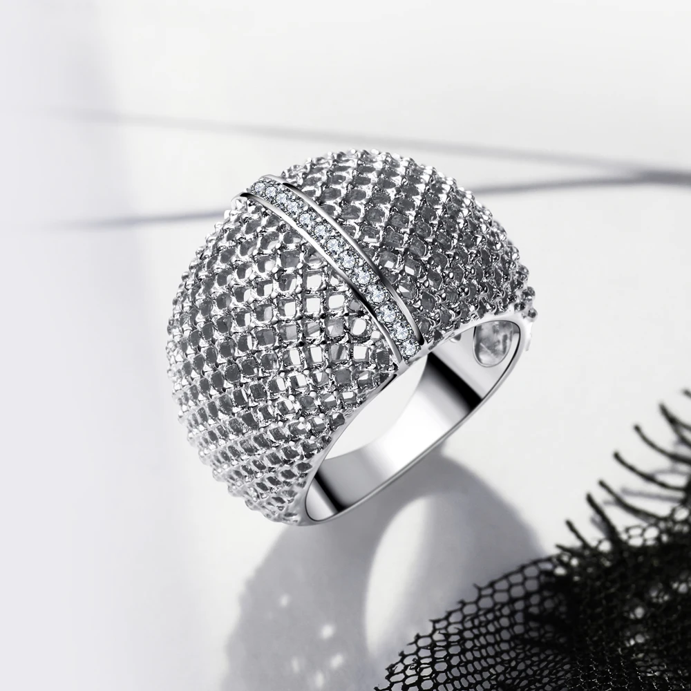 DC1989 Trendy jewelry Full Macrame 2 Plated colors choose 1 line White Cubic Zirconia Copper Rings for women bague femme SJ23337