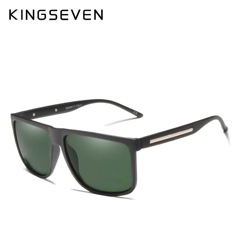 KINGSEVEN BRAND DESIGN Sunglasses Men Male Polarized Sunglasses Driving Vintage TR90 Square Frame Goggles Gafas UV400 - Цвет линз: black green