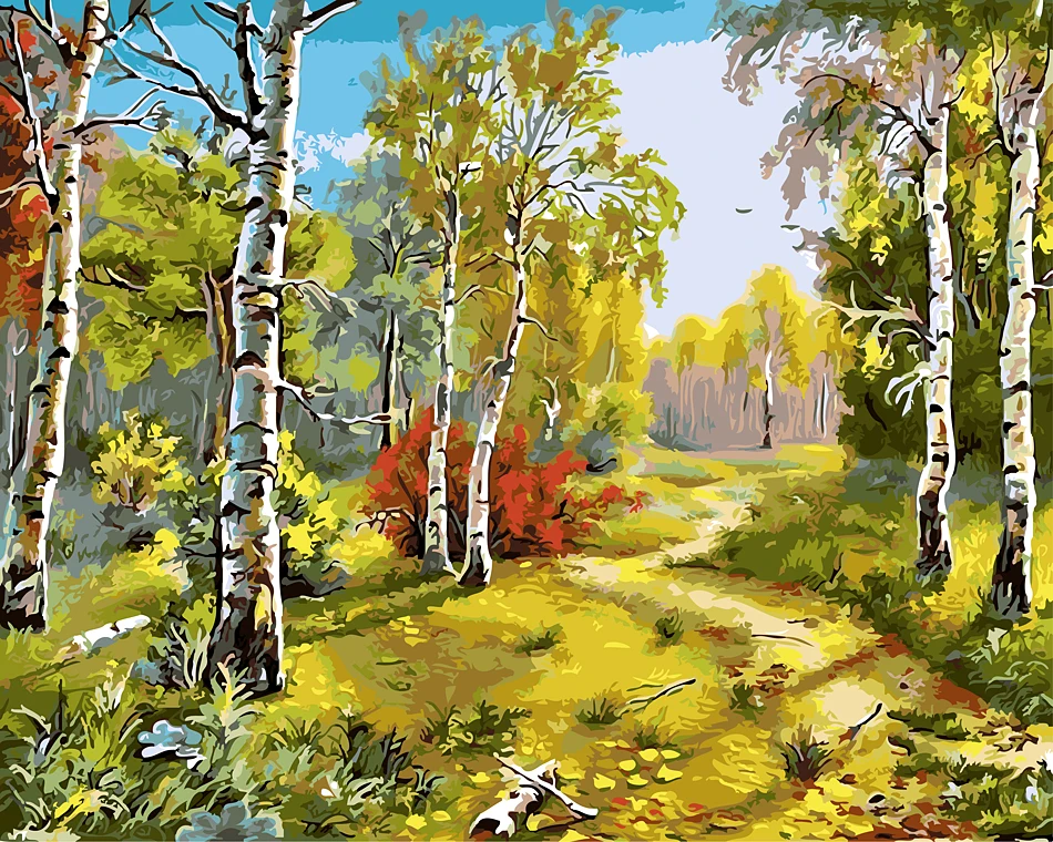 Картина маслом для домашнего декора "Весенний природный пейзаж" без рамы, раскрашивание по номерам, декор стены.