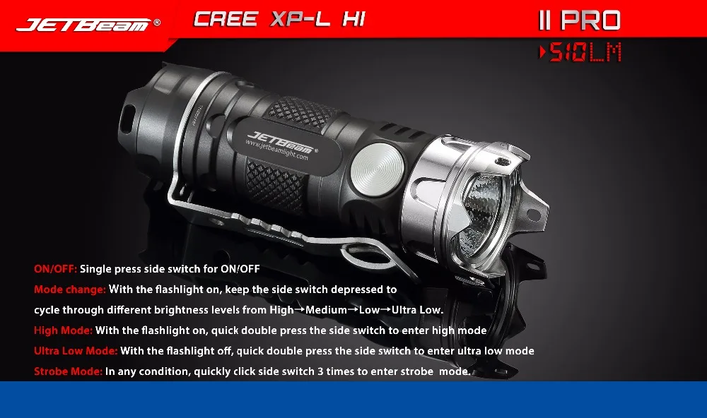 Мини-фонарик JETBeam II PRO II-PRO, CREE XP-L, HI светодиодный, 510 люмен, портативный фонарик маленького размера, используется батарея 1*16340