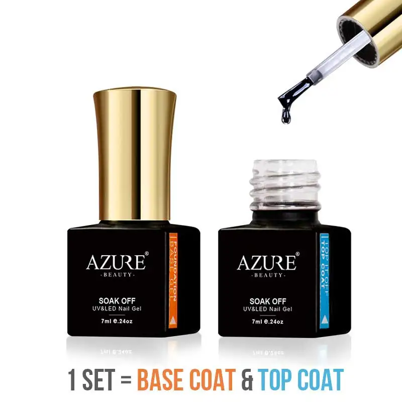 AZURE BEAUTY Гель лак для ногтей замачиваемый УФ верхнее покрытие + Базовое дизайн