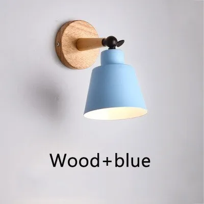 Wood blue Деревянный светодиодный настенный светильник, современный настенный светильник в скандинавском стиле, прикроватные Настенные светильники для спальни - Цвет абажура: Wood blue