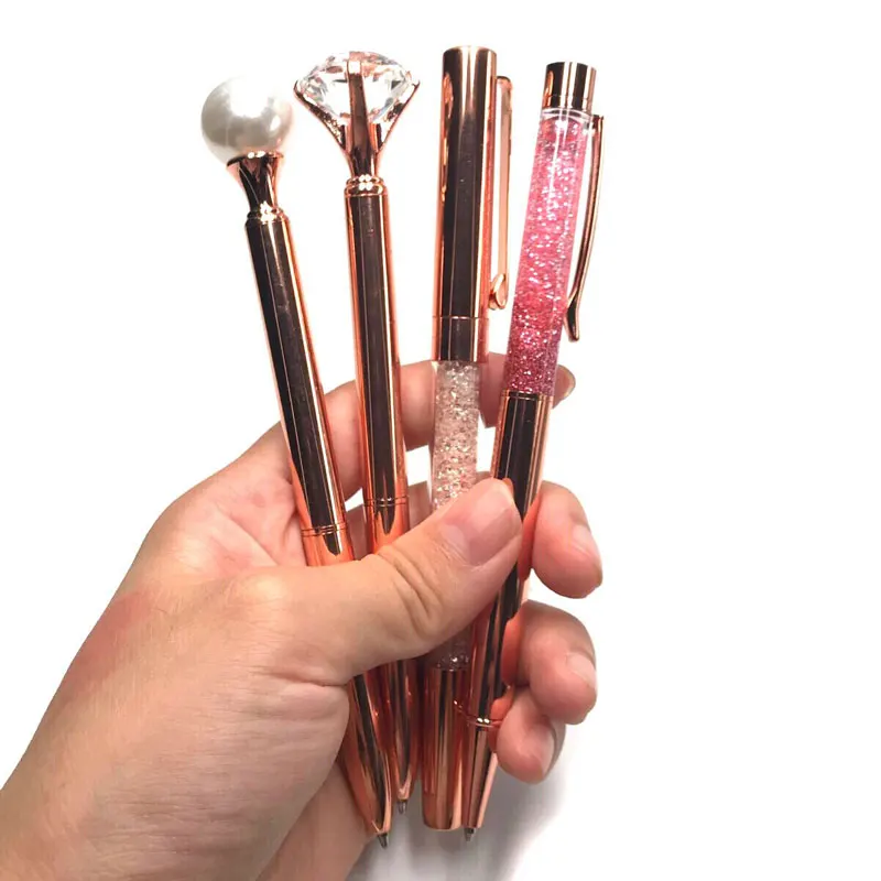 

1Pcs Luxury Rose Gold Diamonds Ballpoint Pen Pearl Pens Crystal Oil Quicksand Metal Pens School Chancellory Supplies Stationery