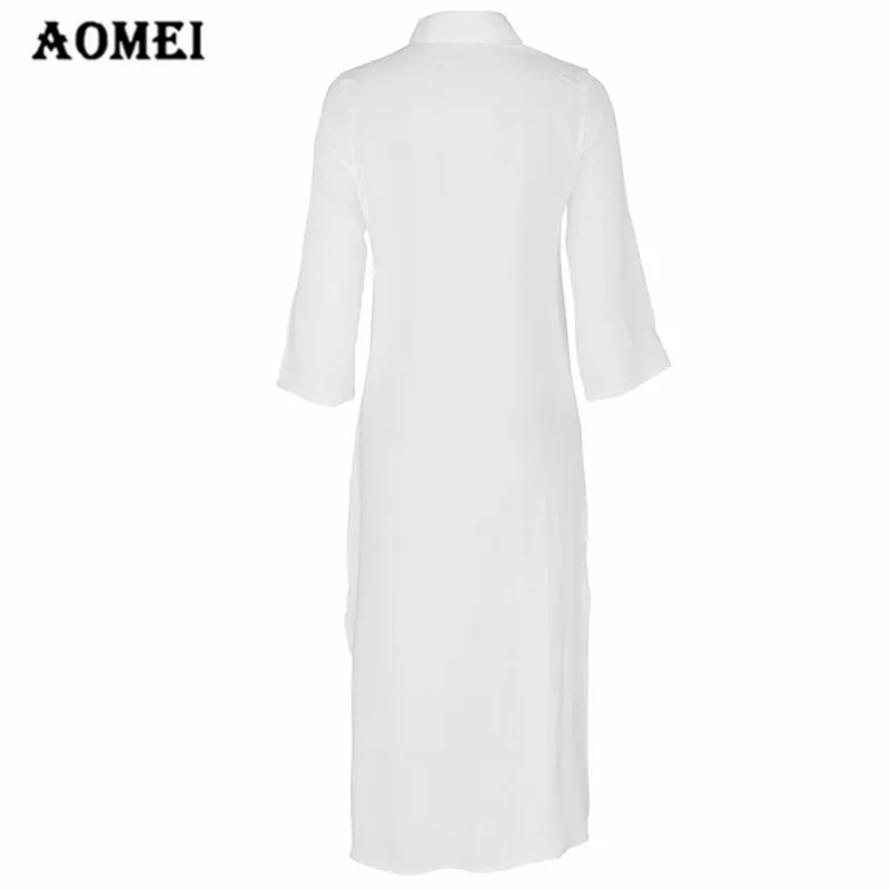 Women Dress White Black Casual Fashion Long Sleeve Button Dresses Maxi Robes Solid Autumn Summer Shirt Tunics | Женская одежда