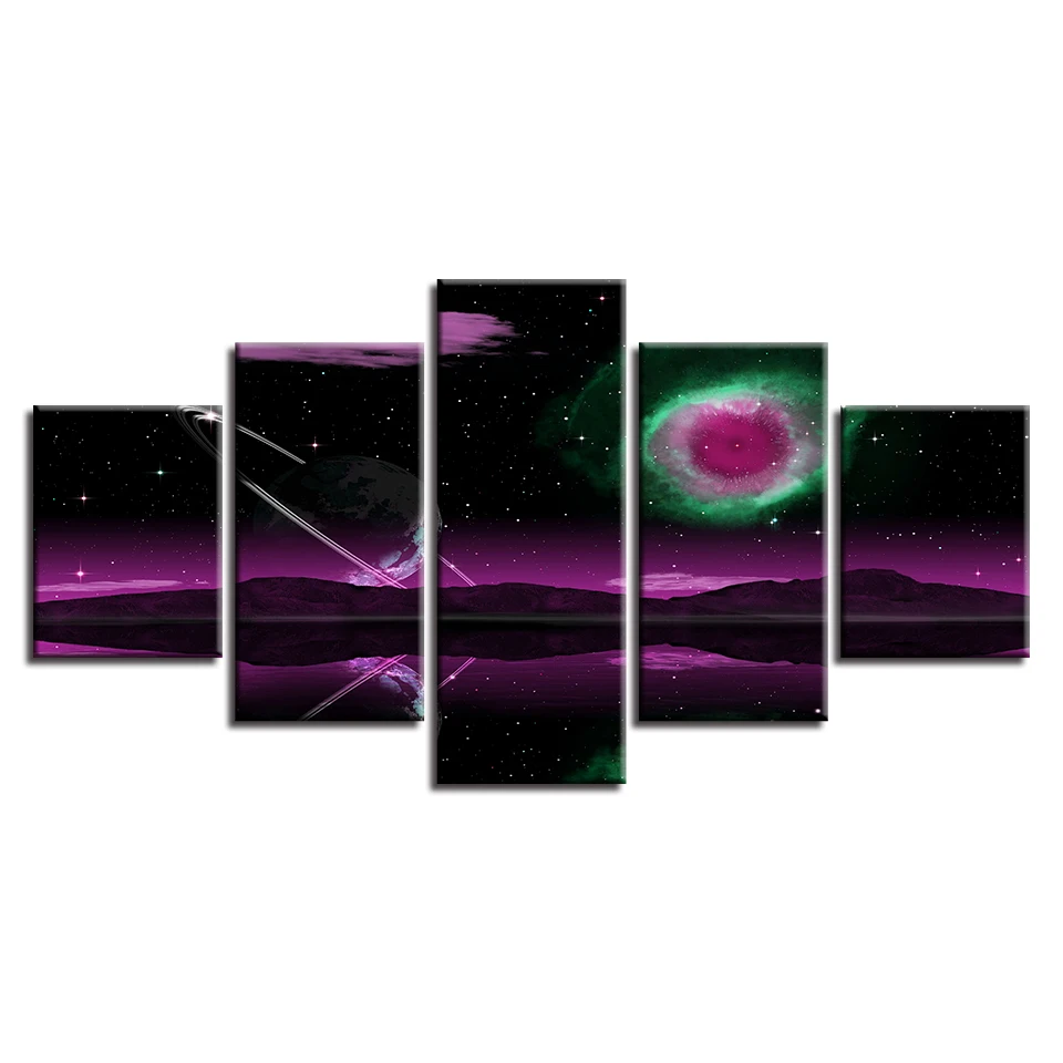 Домашний декор холст HD печатает фотографии 5 шт. воды отражение Galaxy планет ночное