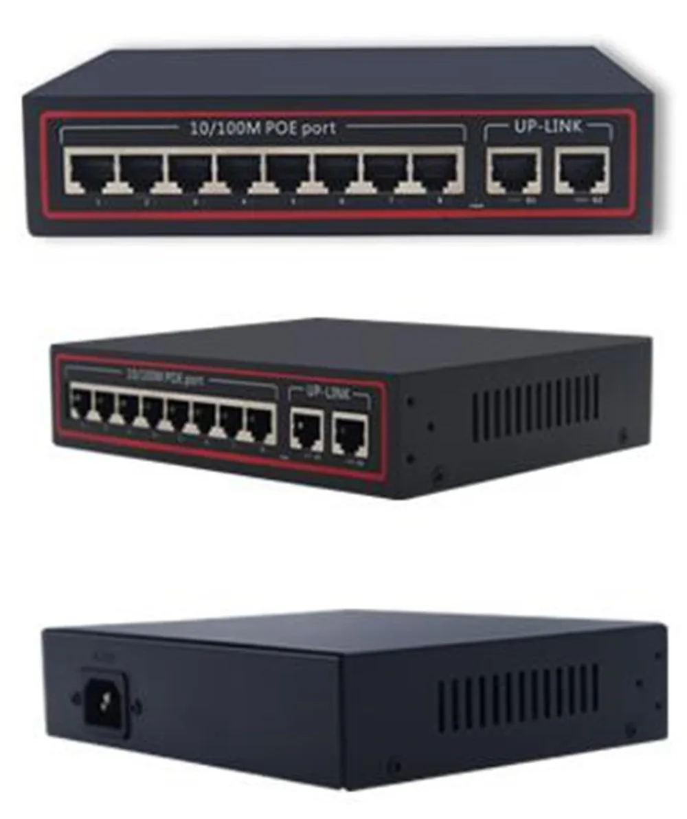 8 PoE+ 2 порта UP-LINK 100 м сетевой коммутатор PoE концентратор мощность по Ethernet PoE и Оптическая передача для системы ip-камеры