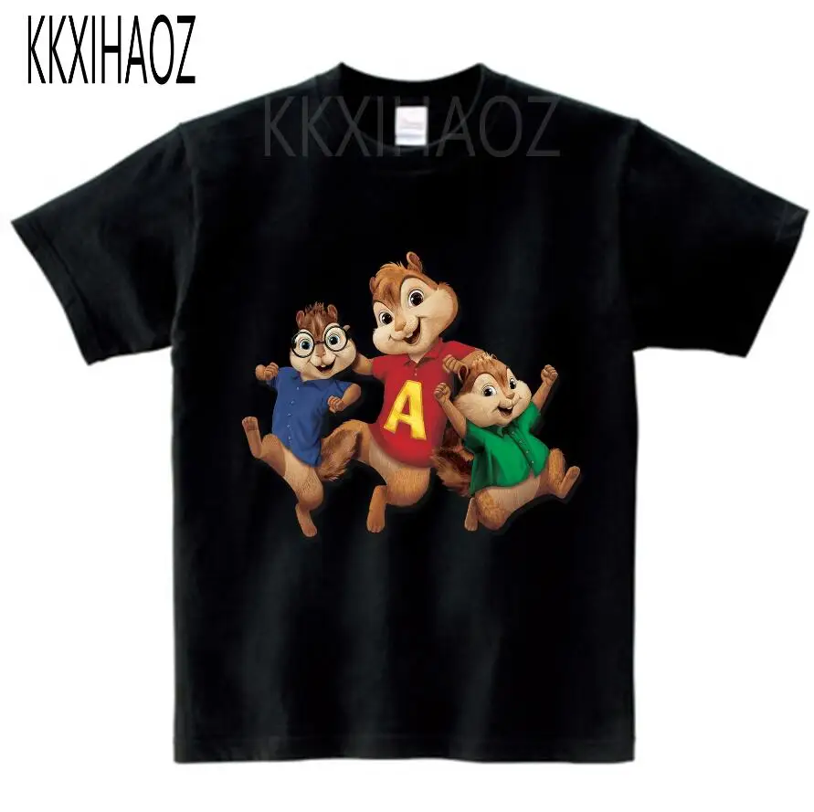 black childreT-shirt Куртки «Элвин и Бурундук», красная хлопковая футболка, коллекция года, Детская летняя одежда с короткими рукавами, одежда для мальчиков и девочек NN - Цвет: black childreT-shirt