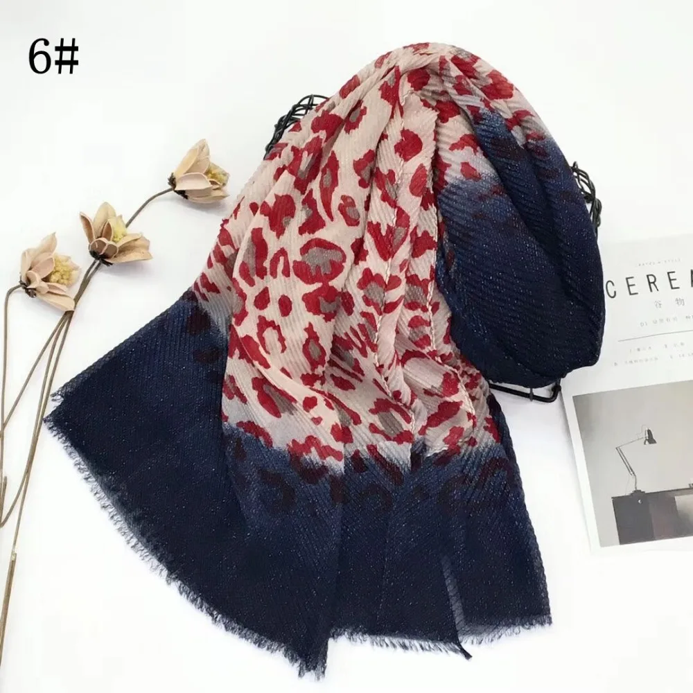 

20pcs Luxury Leopard Print Glitter Shimmer Wrinkle Scarves Cotton Crinkle Shawls Muslim Hijab Crumple Bubble Head Wrap