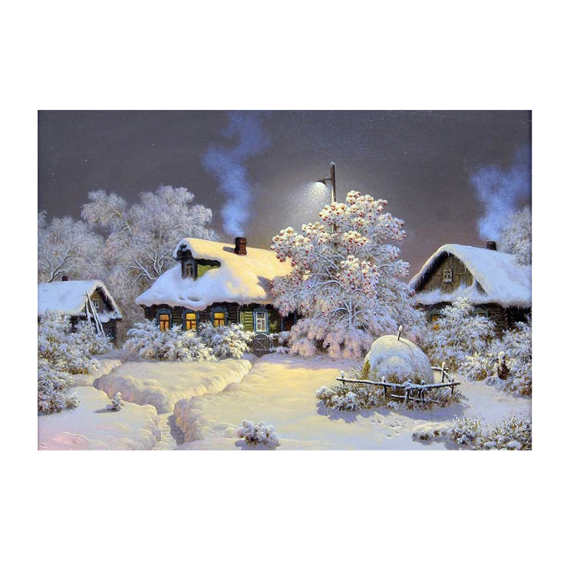 Алмазная вышивка пейзаж Снежный ночной узор с Стразы Вышивка мозаика природа